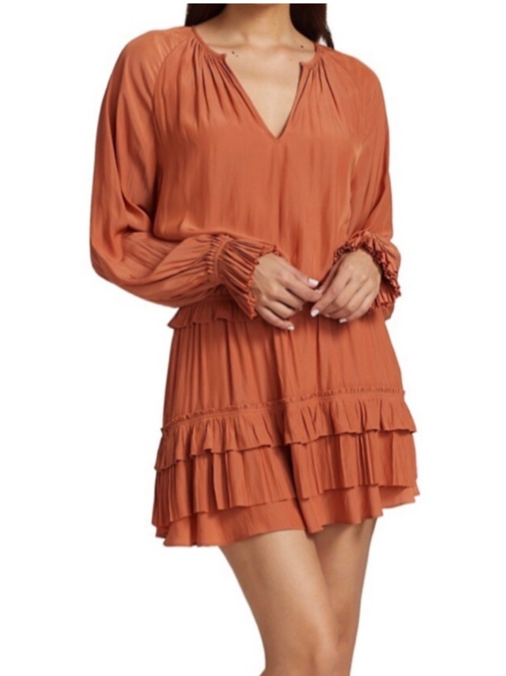 Ramy Brook $425 Evelynn Mini Dress XS Terracotta Playful Feminine Ruffles
